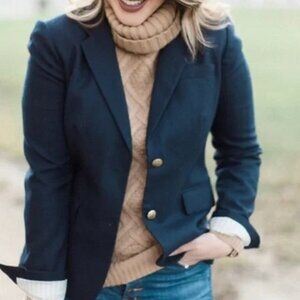 J. CREW SCHOOLBOY classic NAVY BLUE STRETCH WOOL SLIM FITTED BLAZER JACKET sz 0